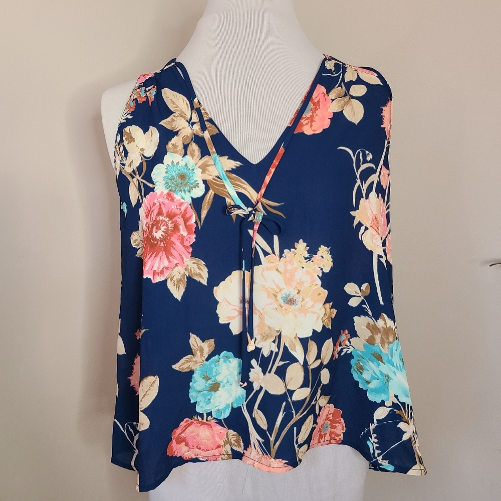 Nordstrom Lush Navy Pink Floral Tank Top M